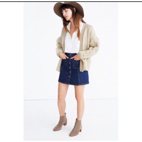 Madewell Cable knit Fringe Wool Cardigan Fisherman, Beige, size M - Picture 4 of 9